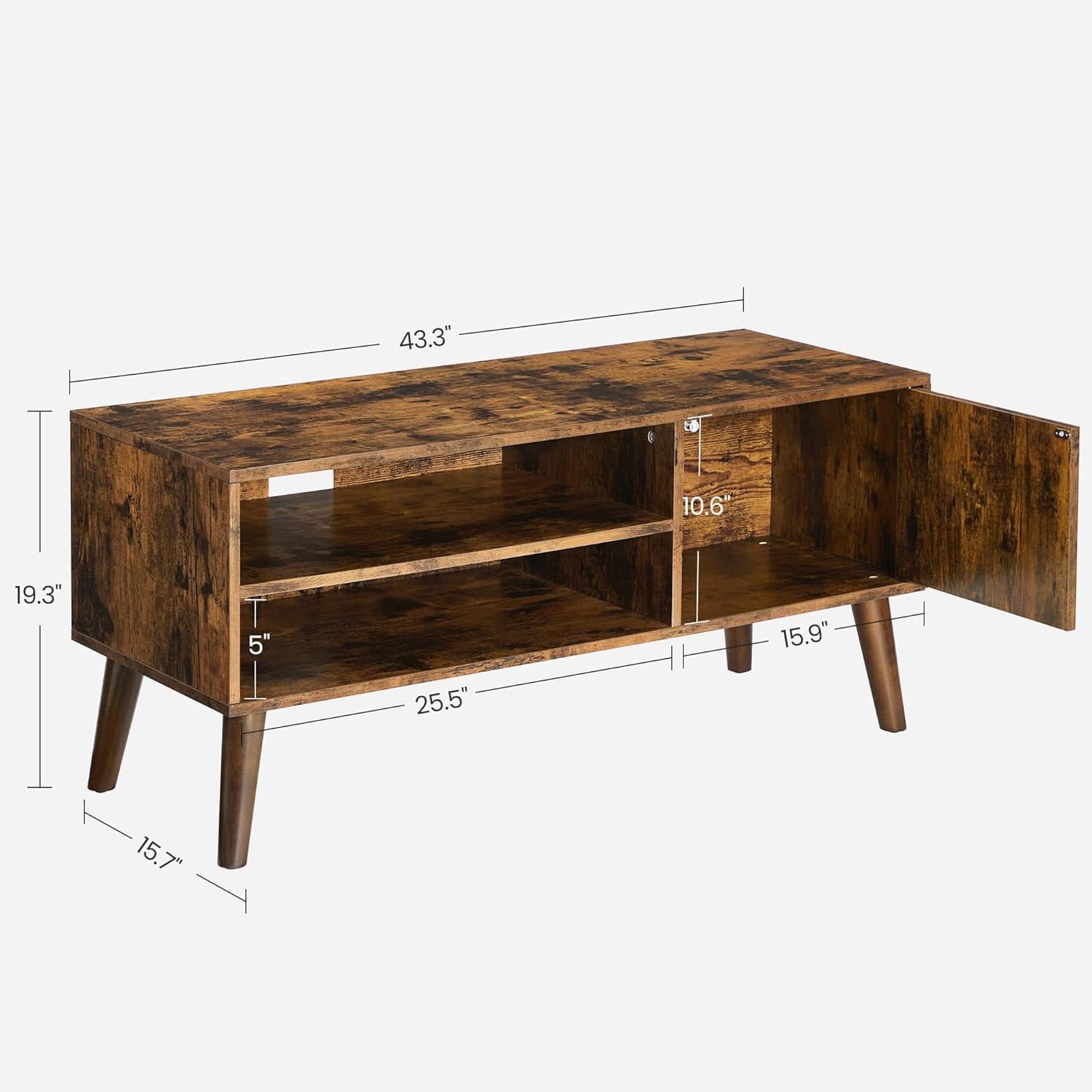 TV Stand, TV Cabinet for Tvs up to 43 Inches, Mid-Century Modern TV Console Entertainment Center for Living Room, Bedroom, Lounge, Rustic Brown ULTV09BX