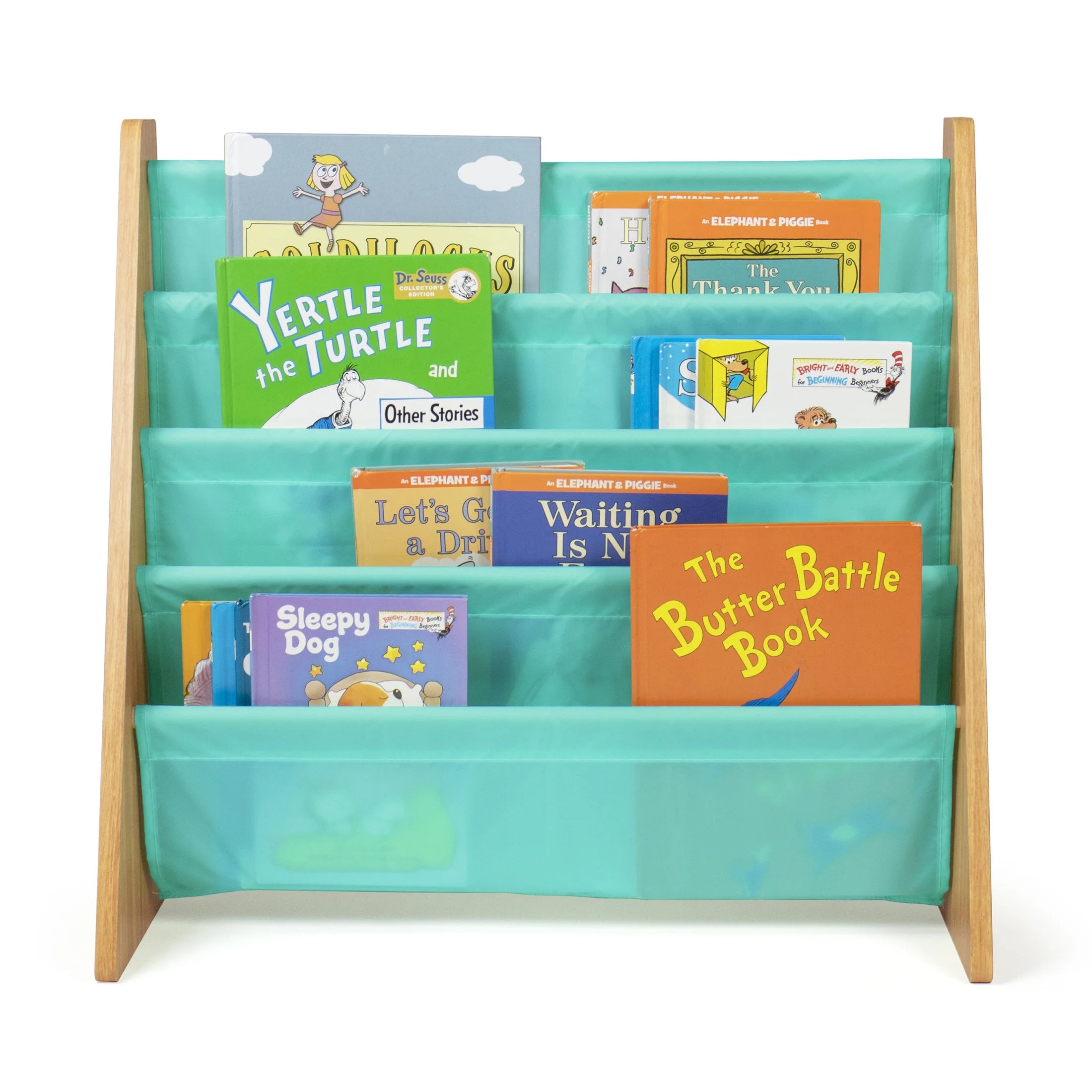 Kids Bailey Bookshelf 4 Tier Book Storage, Natural/Seafoam