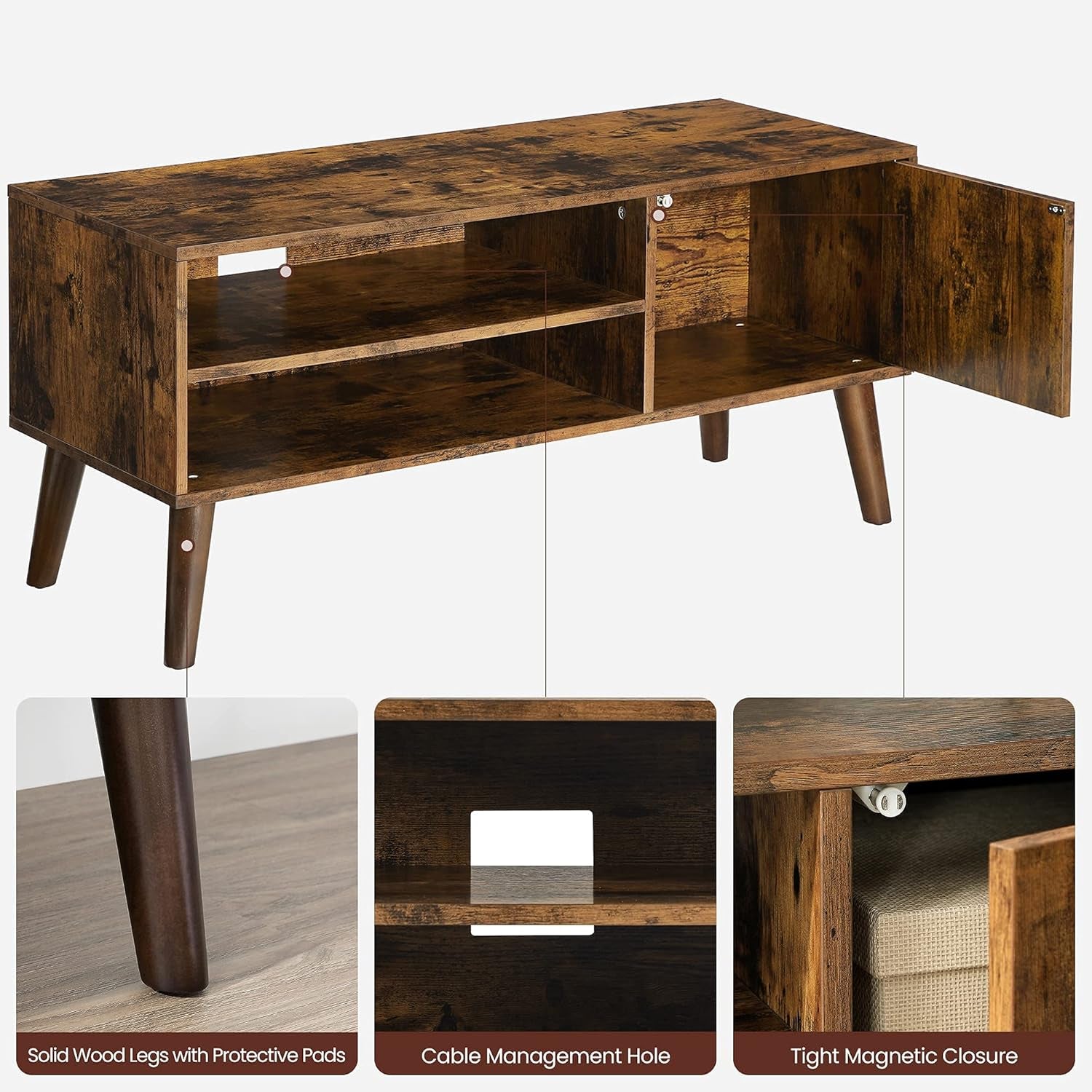TV Stand, TV Cabinet for Tvs up to 43 Inches, Mid-Century Modern TV Console Entertainment Center for Living Room, Bedroom, Lounge, Rustic Brown ULTV09BX