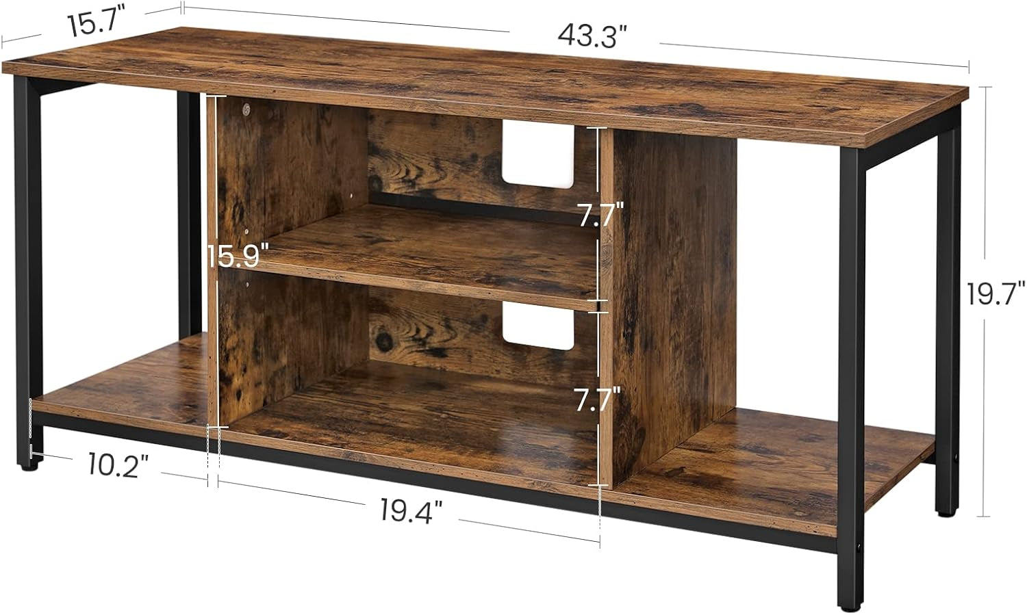 TV Stand for TV up to 50 Inch, TV Cabinet with Open Storage, TV Console Unit with Shelving, for Living Room, Entertainment Room, Industrial, Rustic Brown and Black ULTV39BX