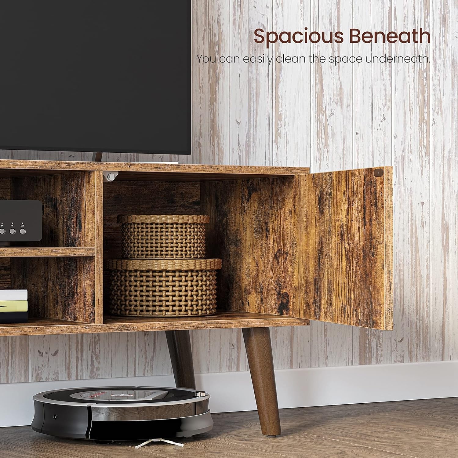TV Stand, TV Cabinet for Tvs up to 43 Inches, Mid-Century Modern TV Console Entertainment Center for Living Room, Bedroom, Lounge, Rustic Brown ULTV09BX