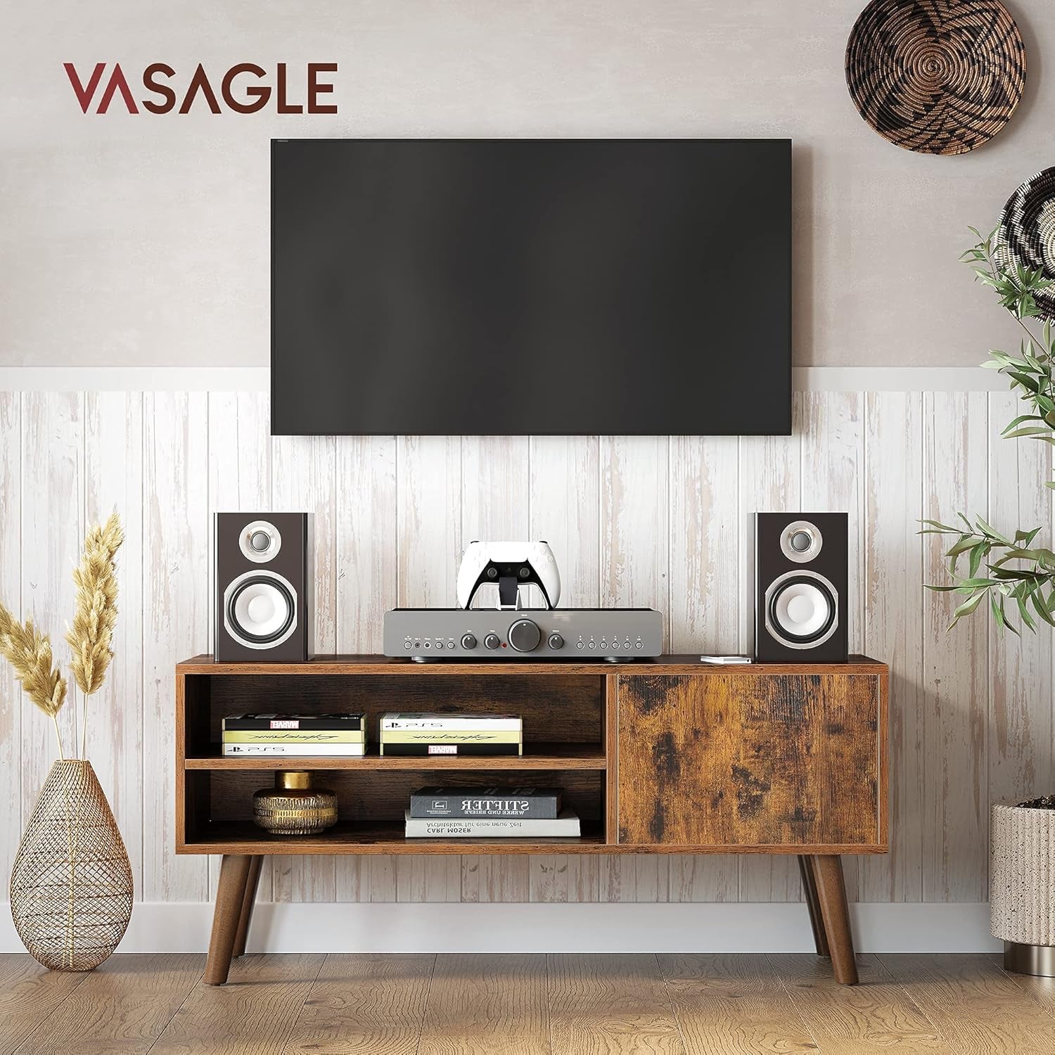 TV Stand, TV Cabinet for Tvs up to 43 Inches, Mid-Century Modern TV Console Entertainment Center for Living Room, Bedroom, Lounge, Rustic Brown ULTV09BX