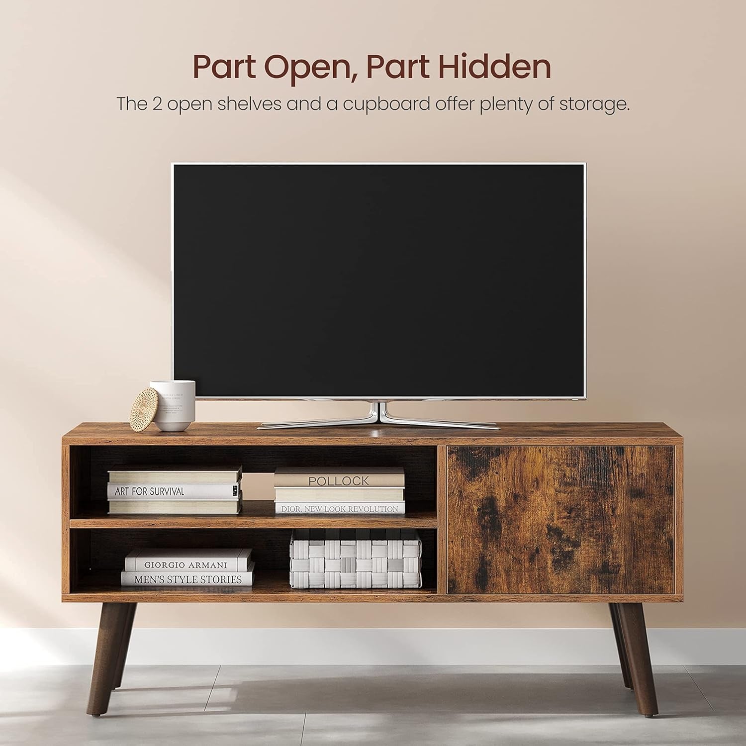 TV Stand, TV Cabinet for Tvs up to 43 Inches, Mid-Century Modern TV Console Entertainment Center for Living Room, Bedroom, Lounge, Rustic Brown ULTV09BX