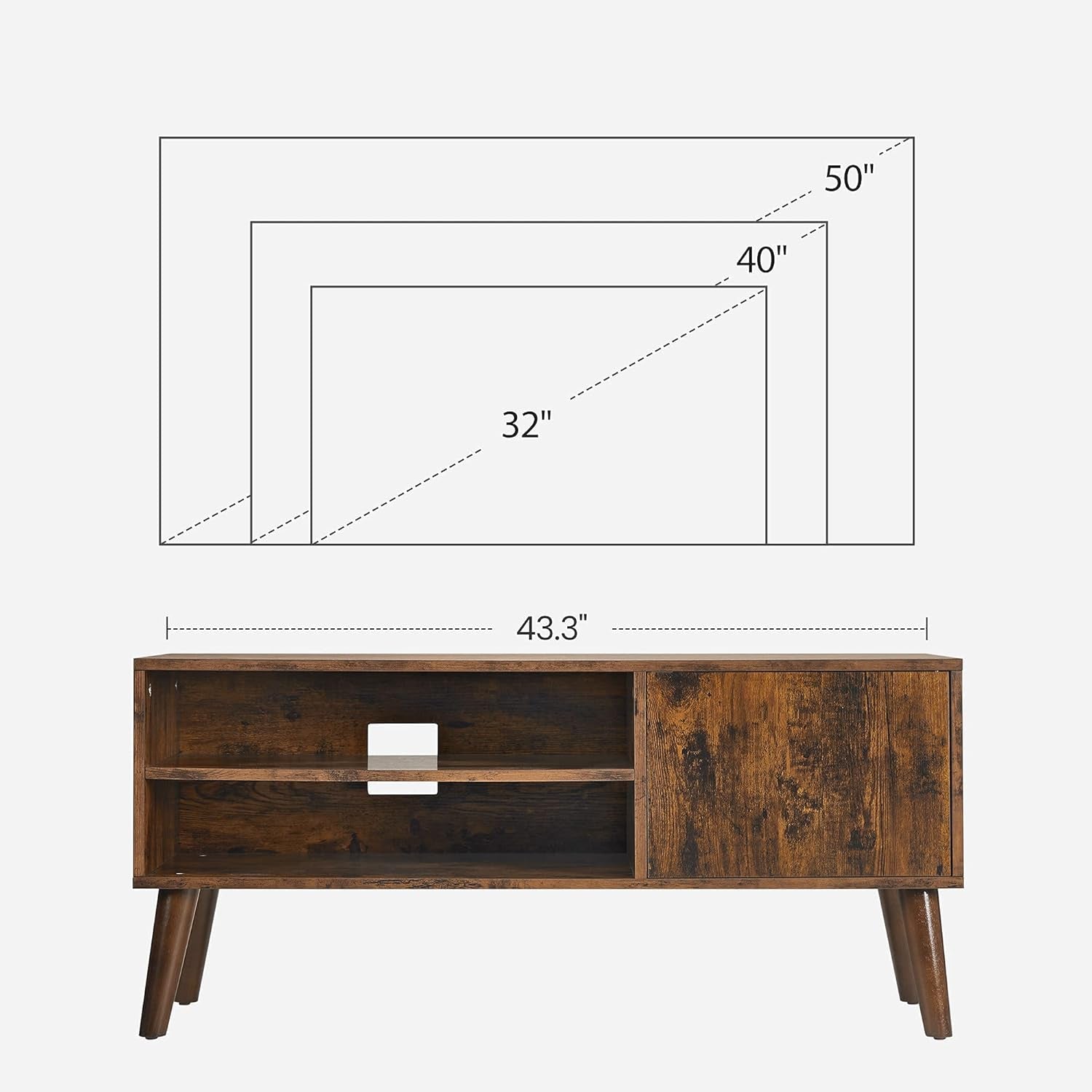 TV Stand, TV Cabinet for Tvs up to 43 Inches, Mid-Century Modern TV Console Entertainment Center for Living Room, Bedroom, Lounge, Rustic Brown ULTV09BX