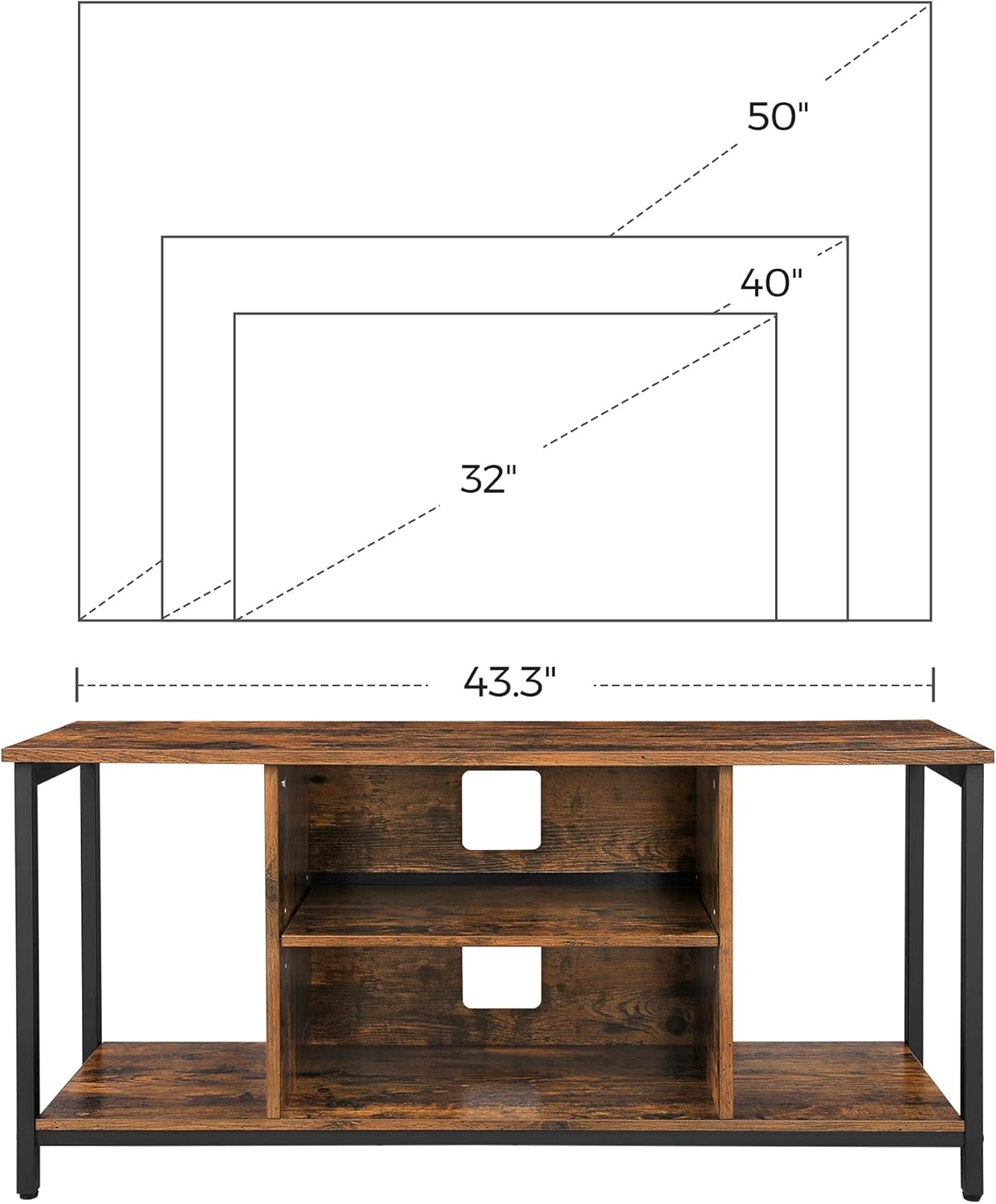 TV Stand for TV up to 50 Inch, TV Cabinet with Open Storage, TV Console Unit with Shelving, for Living Room, Entertainment Room, Industrial, Rustic Brown and Black ULTV39BX