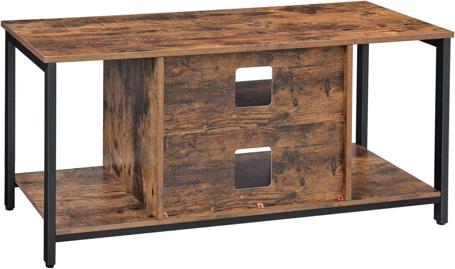 TV Stand for TV up to 50 Inch, TV Cabinet with Open Storage, TV Console Unit with Shelving, for Living Room, Entertainment Room, Industrial, Rustic Brown and Black ULTV39BX