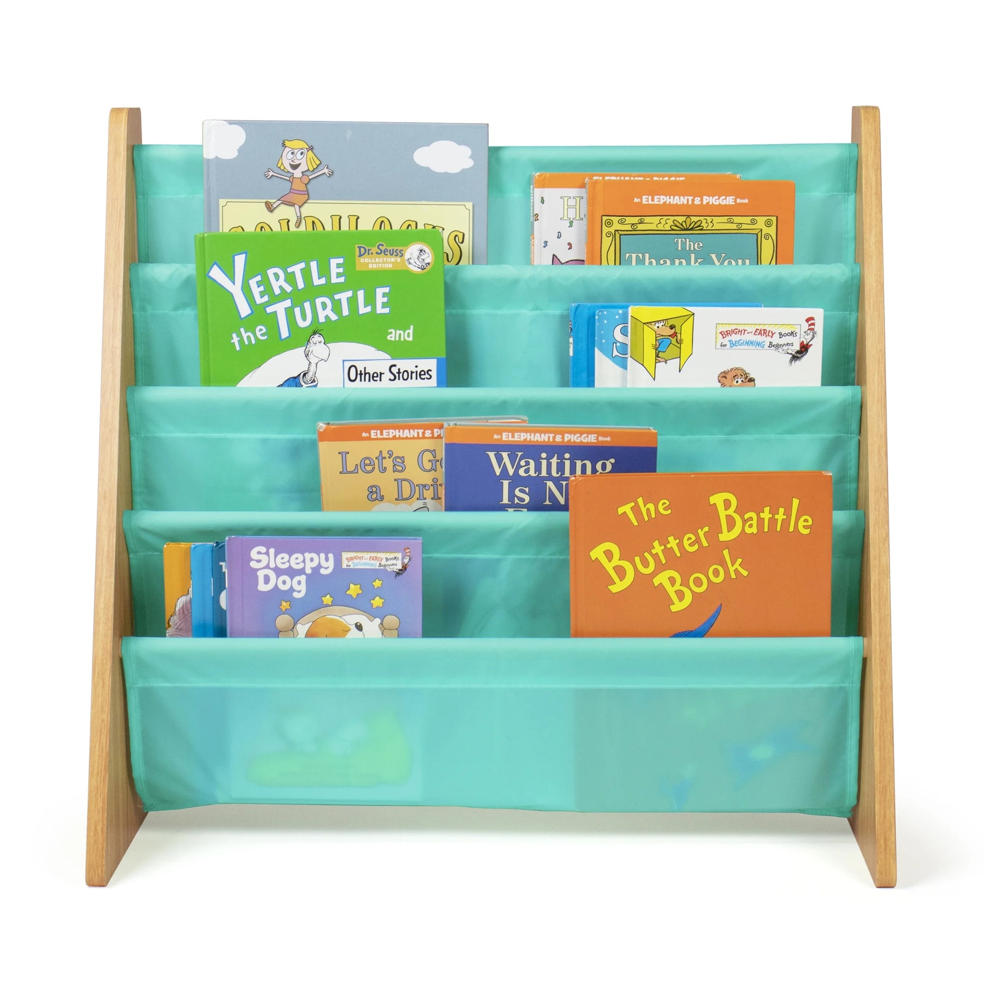 Kids Bailey Bookshelf 4 Tier Book Storage, Natural/Seafoam