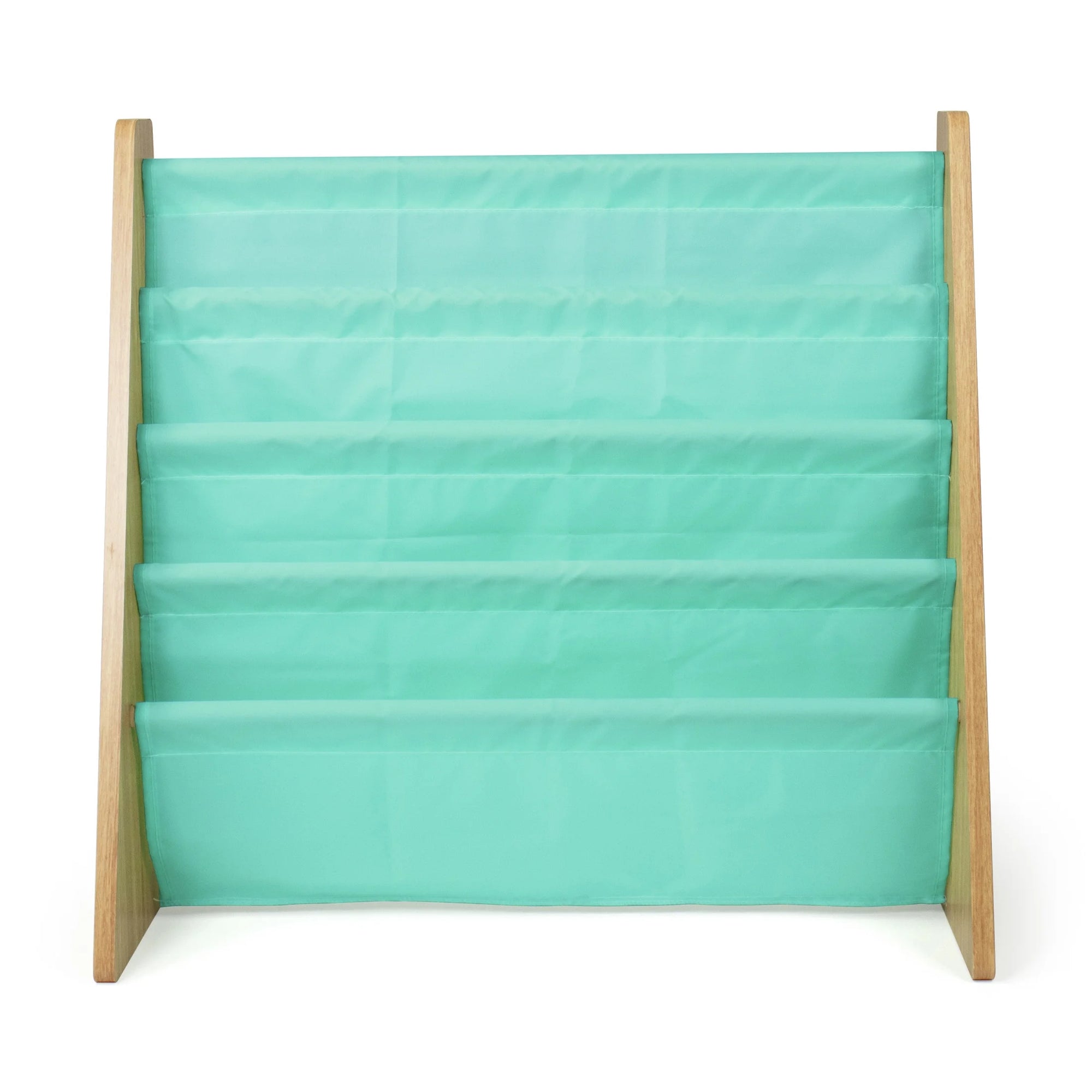 Kids Bailey Bookshelf 4 Tier Book Storage, Natural/Seafoam