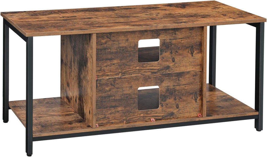 TV Stand for TV up to 50 Inch, TV Cabinet with Open Storage, TV Console Unit with Shelving, for Living Room, Entertainment Room, Industrial, Rustic Brown and Black ULTV39BX