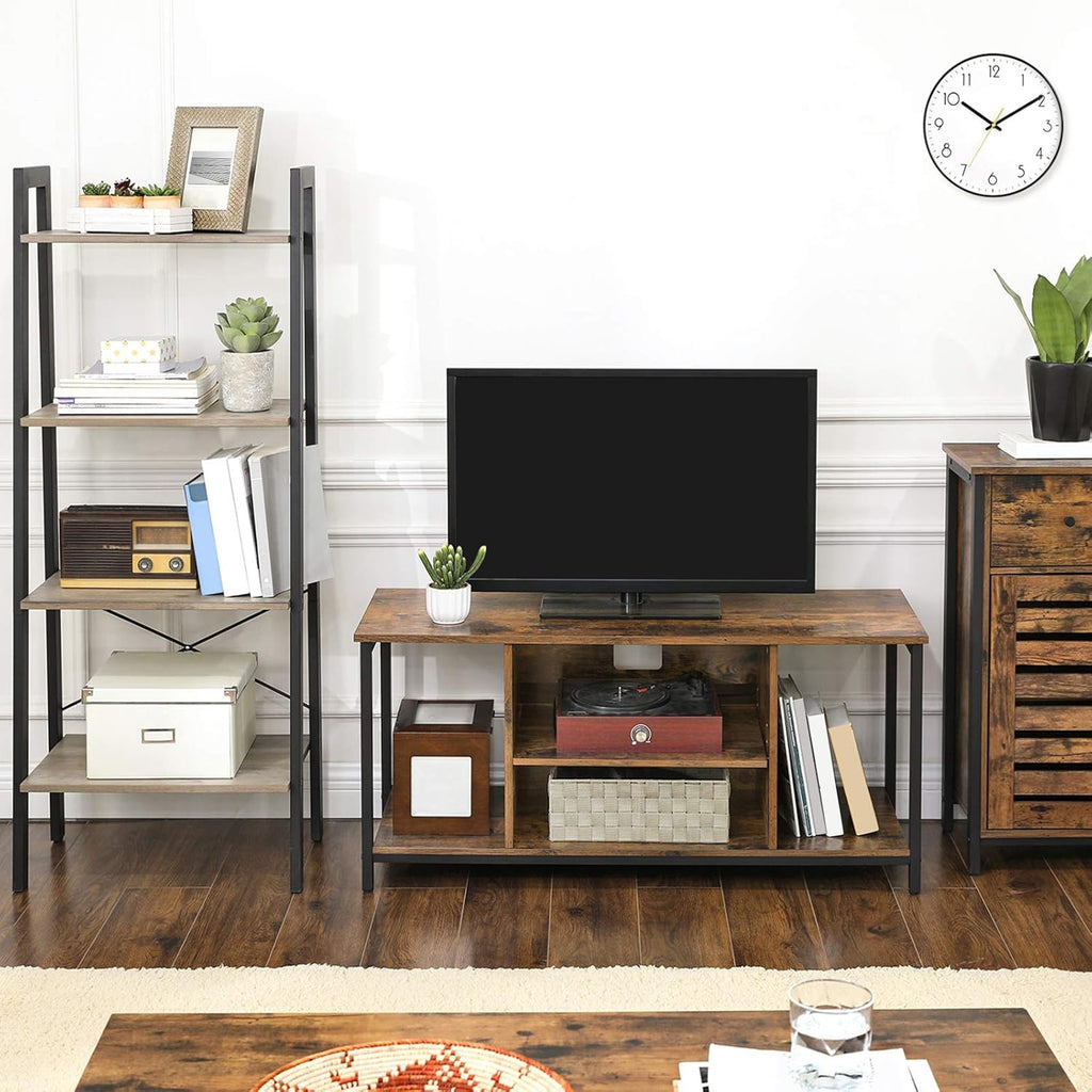 TV Stand for TV up to 50 Inch, TV Cabinet with Open Storage, TV Console Unit with Shelving, for Living Room, Entertainment Room, Industrial, Rustic Brown and Black ULTV39BX