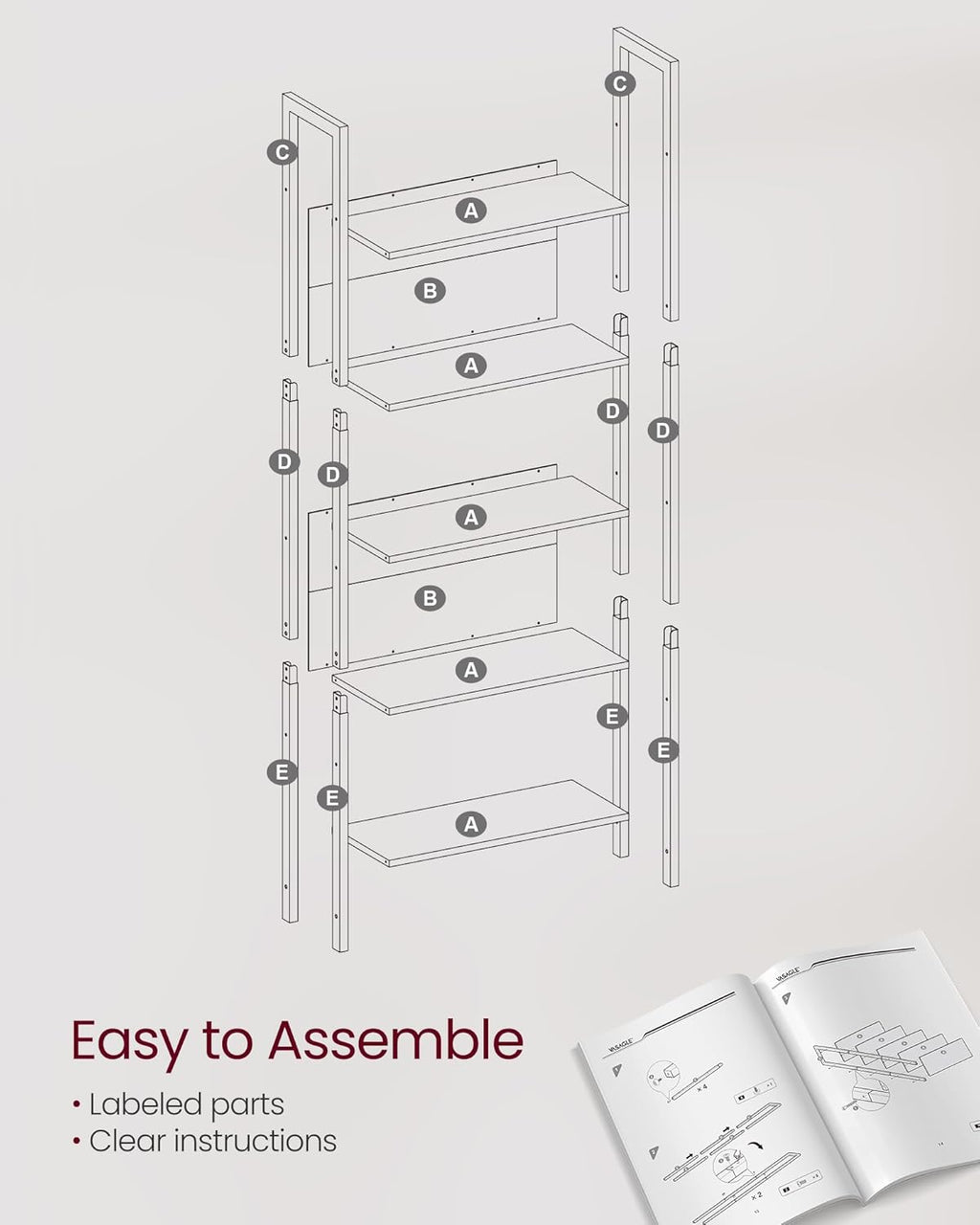 5-Tier Bookshelf, Book Shelf, Industrial Bookcase, with Steel Frame, for Living Room, Home Office, Bedroom, 9.4 X 24.4 X 65 Inches, Rustic Brown and Black ULLS025B01