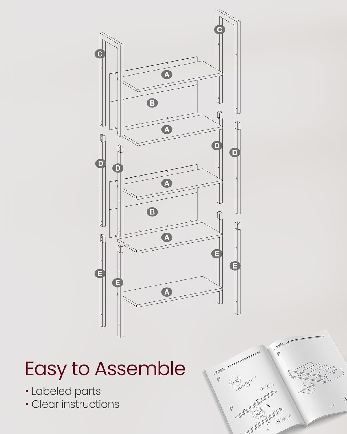 5-Tier Bookshelf, Book Shelf, Industrial Bookcase, with Steel Frame, for Living Room, Home Office, Bedroom, 9.4 X 24.4 X 65 Inches, Rustic Brown and Black ULLS025B01
