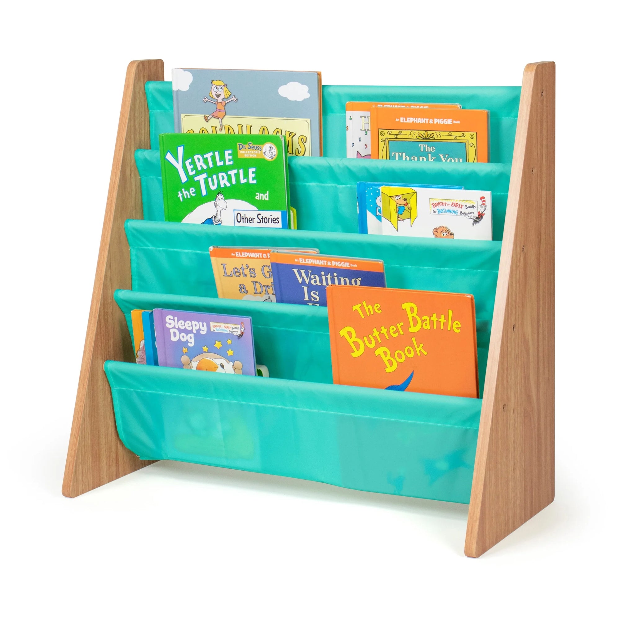 Kids Bailey Bookshelf 4 Tier Book Storage, Natural/Seafoam